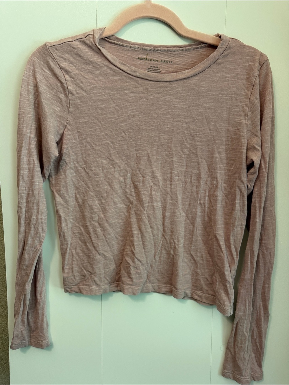 American Eagle Outfitters Long Sleeve Crewneck Top - Mauve Blush